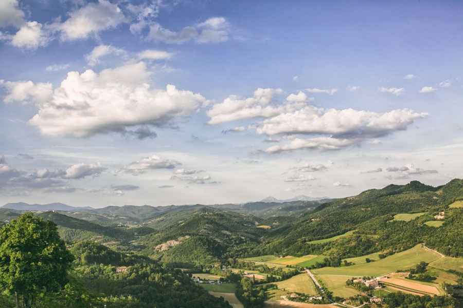 Montone view hight valley of Tevere river. La Locanda del Capitano hotel Umbria, Italy