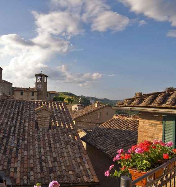 Montone, panorama from the hotel La Locanda del Capitano (Captain’s Inn). Umbertide, Umbria, Italy. 