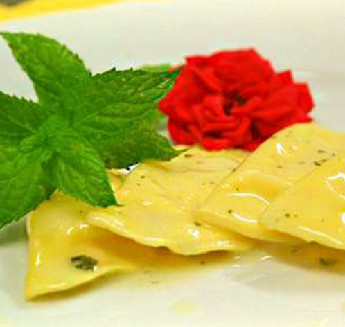 Chef Giancarlo Polito: ravioli with Puglian burrata recipe. La Locanda del Capitano Restaurant, Montone, Umbria, Italy